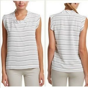 CAbi #236 Madeline Sleeveless Blouse Top Black & White Raw Edge Sz L.